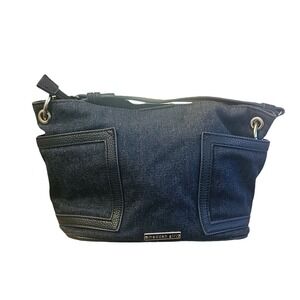 Madden Girl Denim Hobo Shoulder Bag Dark Wash Blue Faux Leather Trim Silver Tone